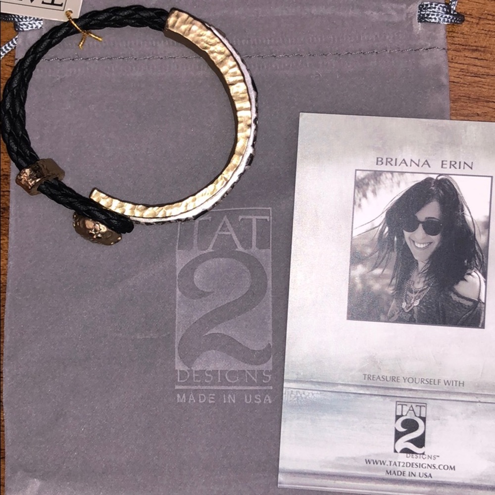 TAT 2 DESIGNS GOLD AND BLACK LEATHER ROPU BANGLE